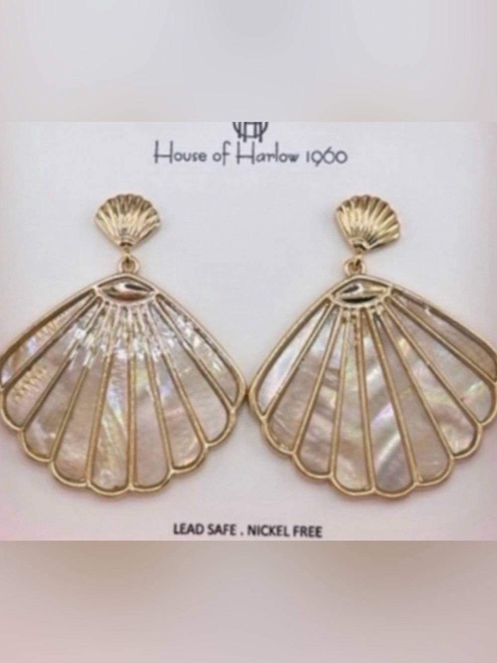 House of Harlow 1960 Gold Shell Drop Earrings with Iridescent Pearl Inlay